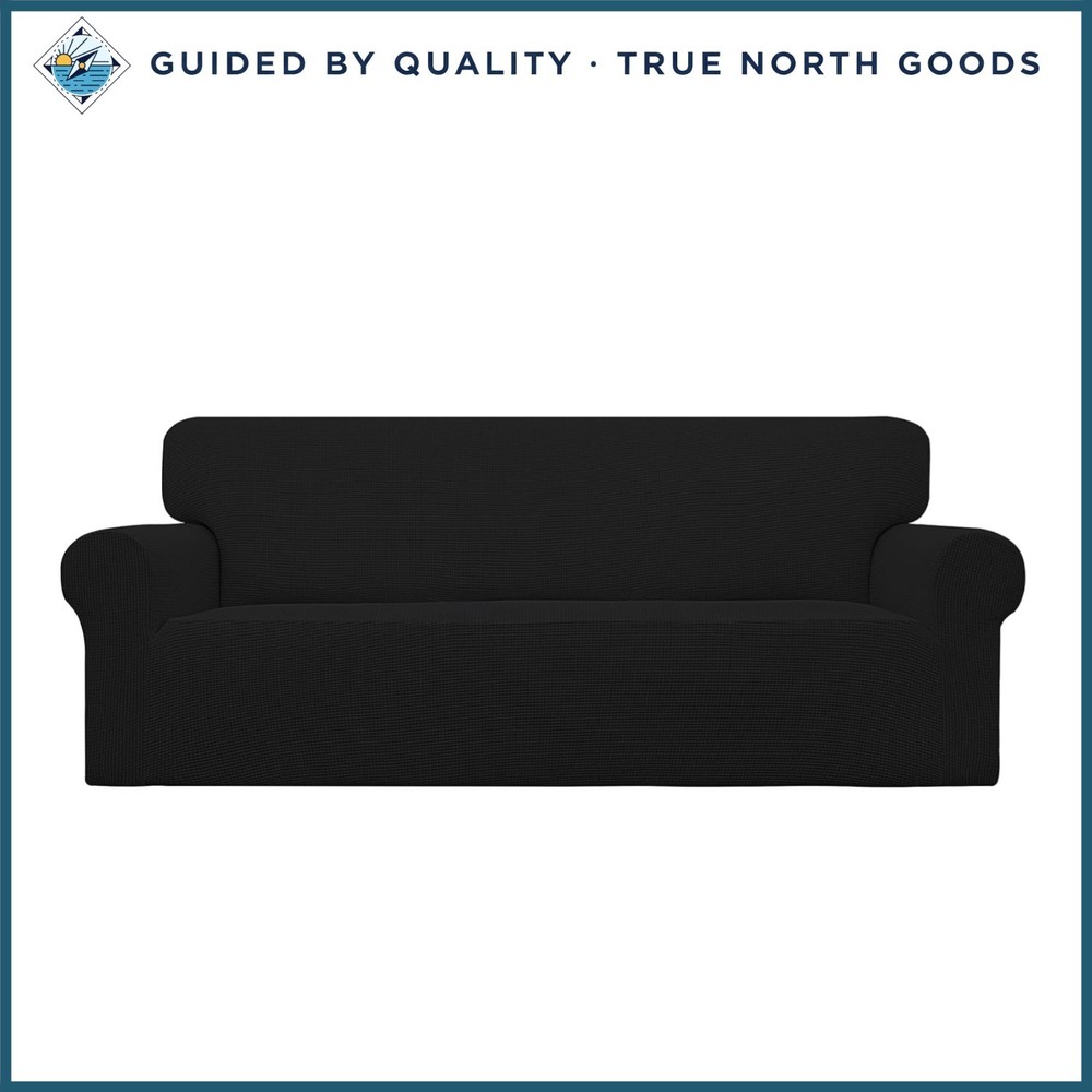 Elastic Black Sofa Cover for Oversized Sofas, Soft Stretch Fabric Protector