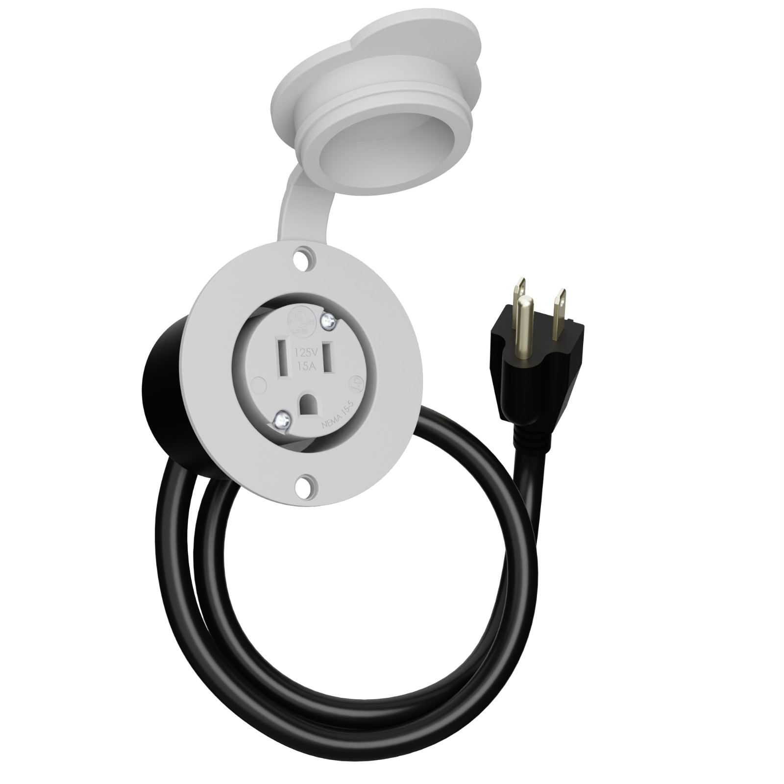 15A Waterproof Outdoor Power Port Panel/Wall Outlet Kit with 20" Extension Cord gallery