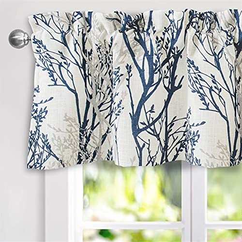 Tree Branch Linen Lined Valance Double Layer 52"W x 14"L (Pack of 1) Blue