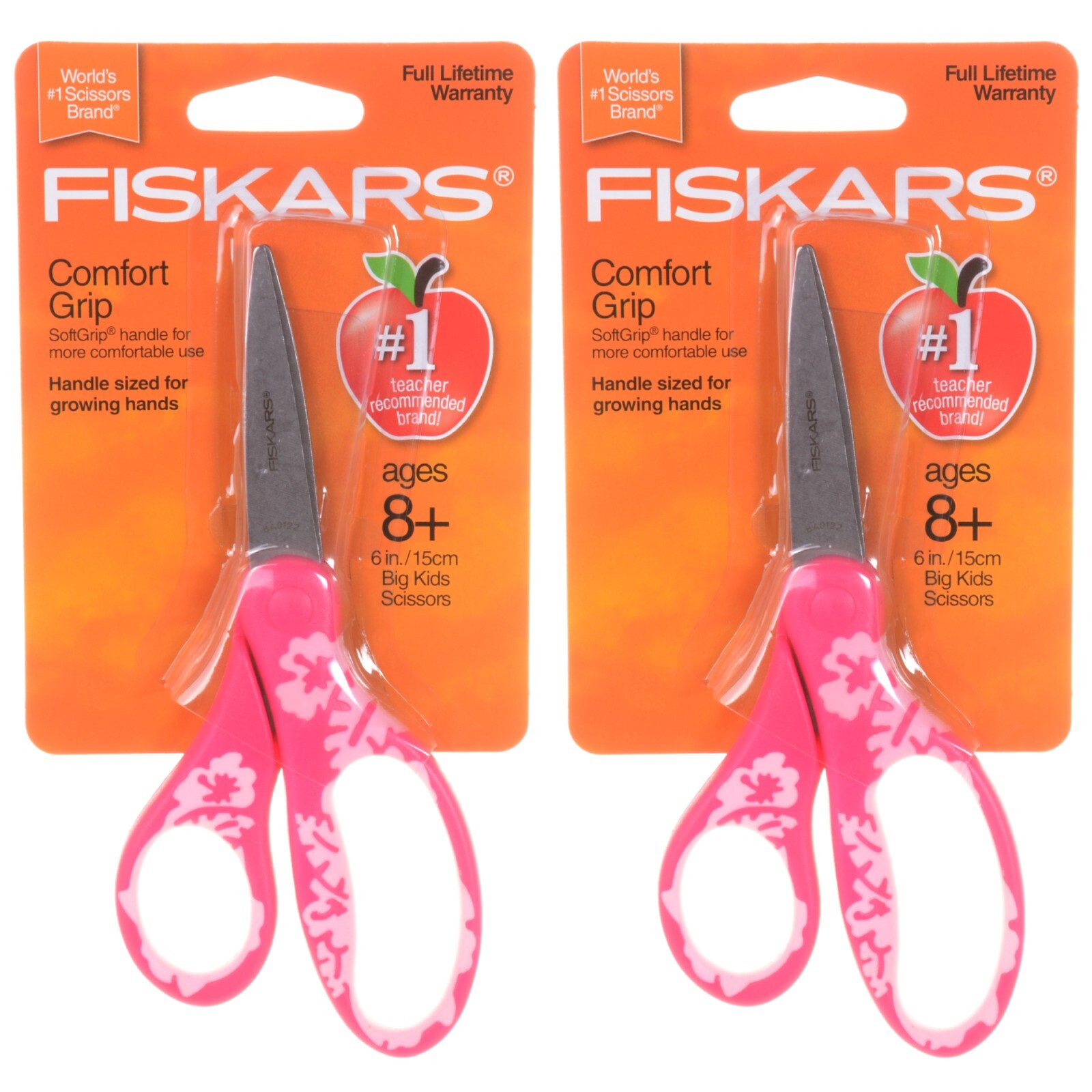 Fiskars 6" Student Scissors Comfort Grip Pink Floral Ages 8+ (2 Pack) gallery