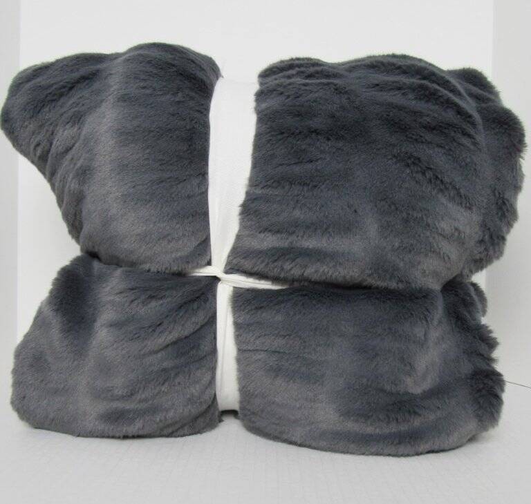 Pottery Barn Faux Fur Ruched Throw, 60"W X 80"L Steel Blue New gallery