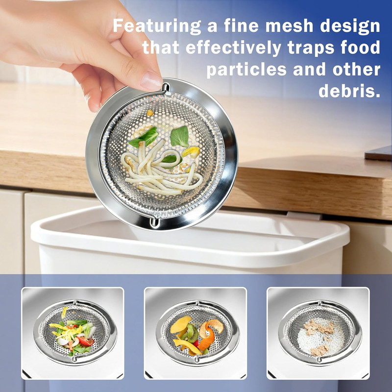2 Pack Kitchen Sink Drain Strainer with Handle, Universal Stainless Steel Food C gallery