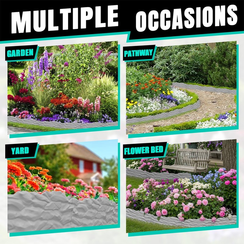 20-Pack No Dig Garden Edging Borders,20FT Plastic Lawn Edging with Spikes & S... gallery