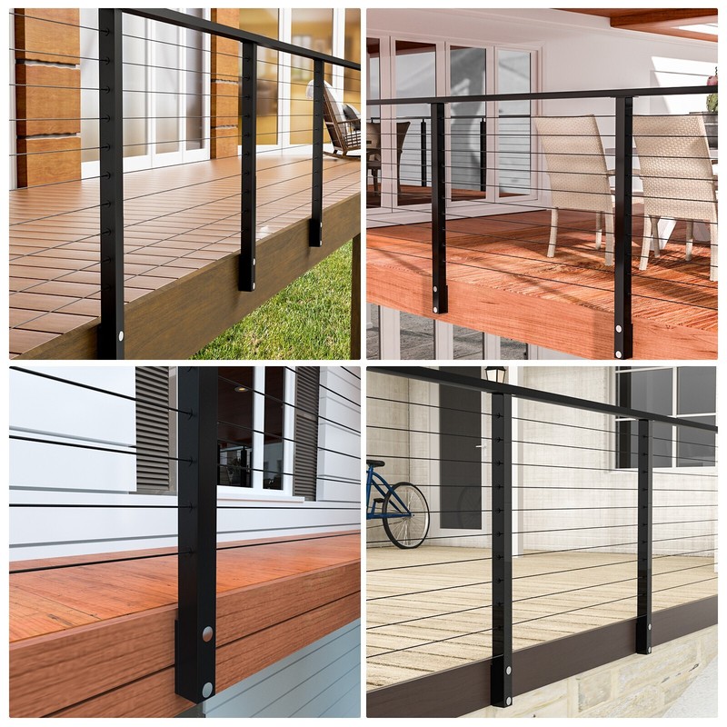 Muzata 1P 42"x2"x2" Black Level Post Drilled Side Mount Cable Railing PF02 BH4L gallery