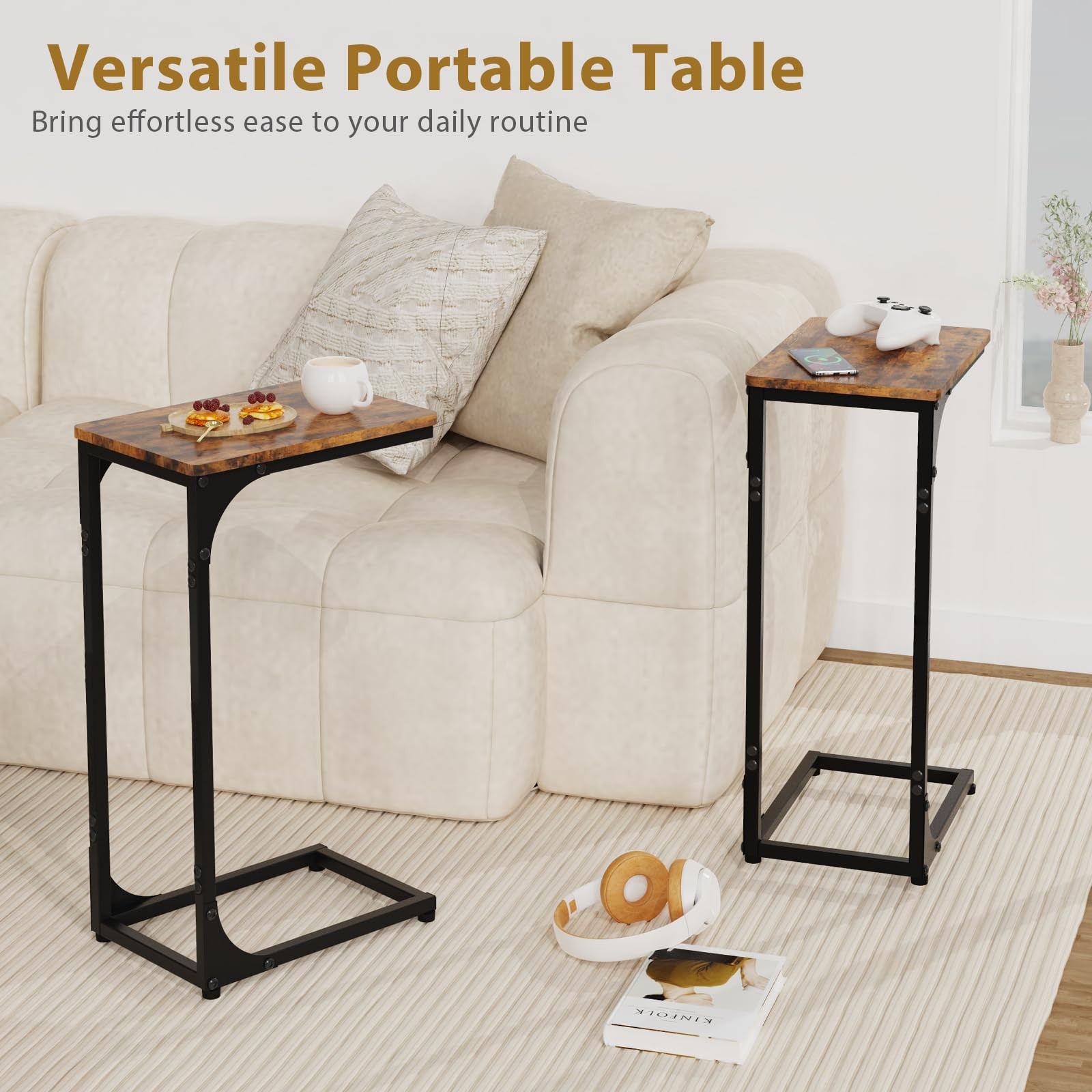 Narrow Shaped End Tables Living Room TV Trays Set of 2, Small Thin Farmhouse ... gallery