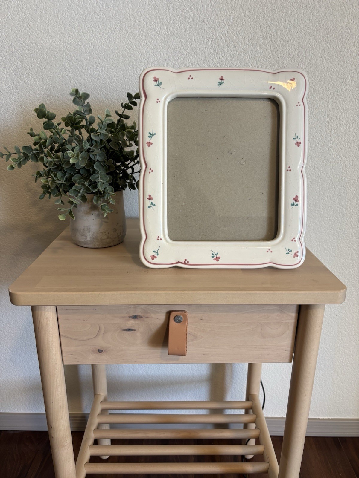 Ceramic Floral Rectangle Photo Frame Rear-Loading Beige Pink Green Vintage gallery