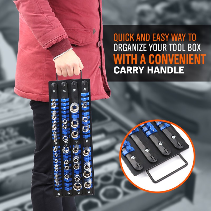 80 Socket Organizer Storage Rail Rack Holder Industrial ABS Mountable 1/4 3/81/2 gallery