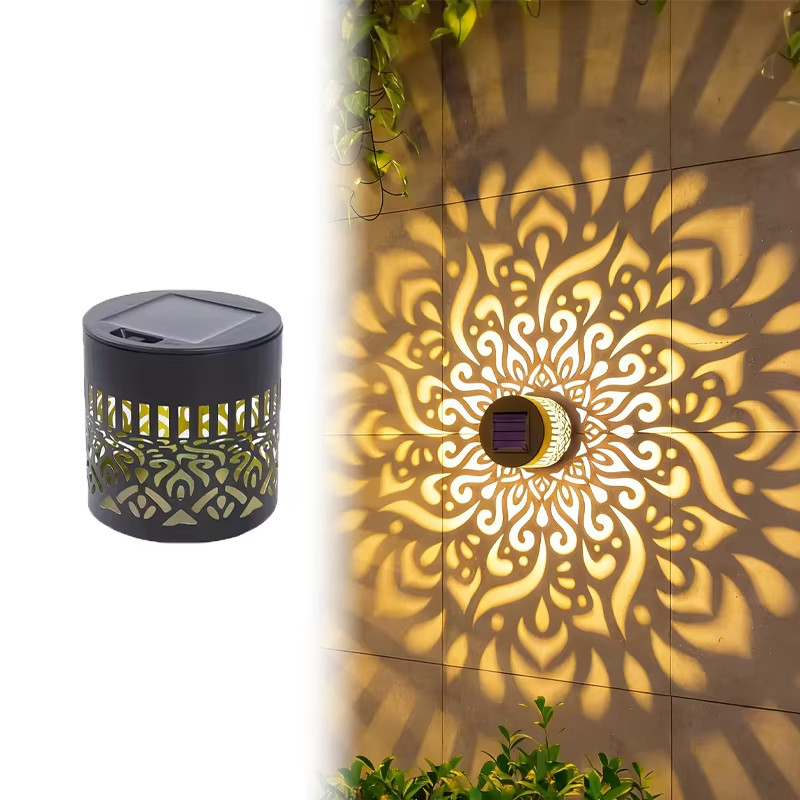 Solar Mandala Wall Light Outdoor Garden Fence Projector Lamp Patio Ambient Decor gallery