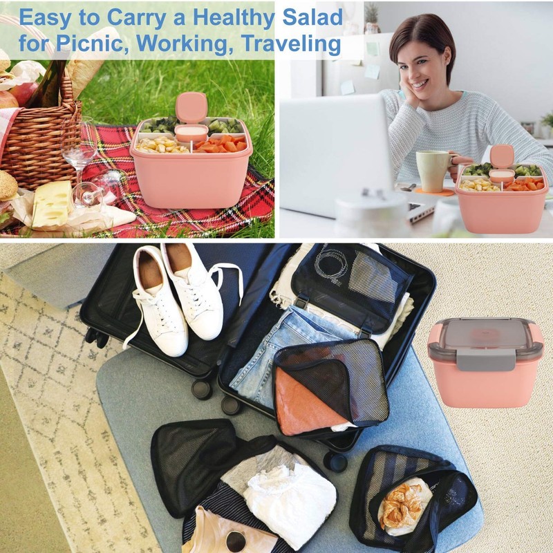 Salad Lunch Containers To Go, 2 Pack 52-oz Bowls with 3 Compartments, Dressin... gallery