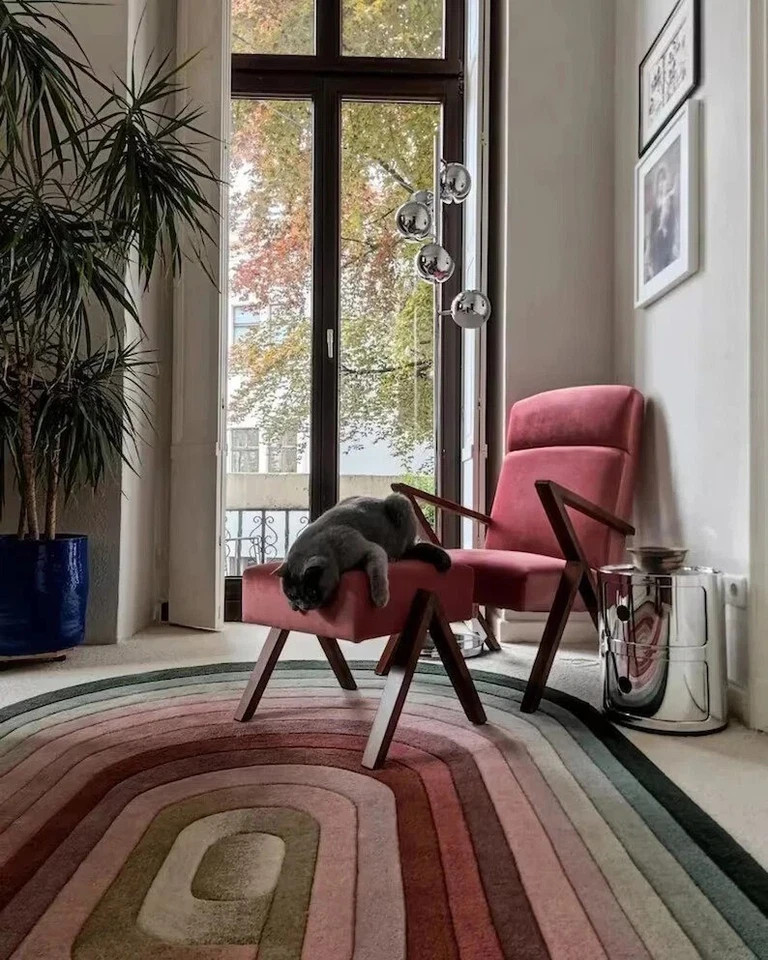 Rounded Stripes Brown & Cream-White, Hand-Tufted 100% Wool Soft Area Rug Carpet gallery