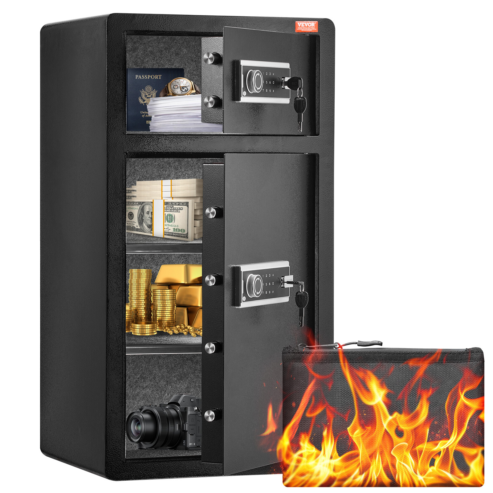 VEVOR Double Door 7.2 cu.ft Safe Box with Key Lock Password Cabinet Black gallery