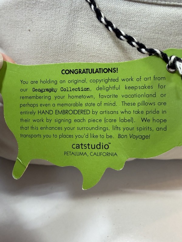 Catstudio VIRGINIA 2007 Hand-Embroidered Cotton Pillow 18" Square Colorful Rare gallery