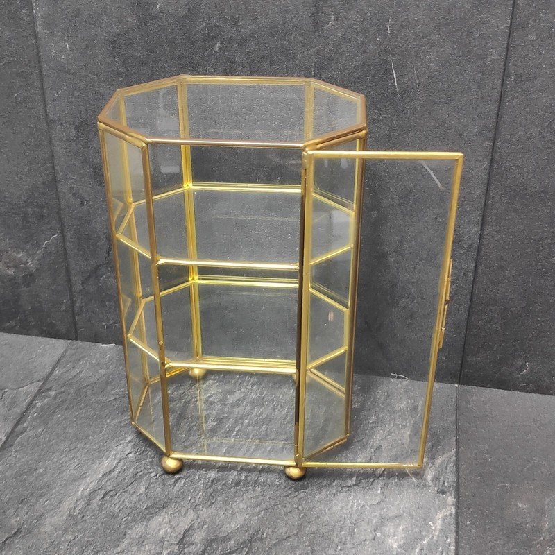 Small Display Cabinet Octagonal Glass Brass Approx 21.5cm Vintage Cupboard gallery