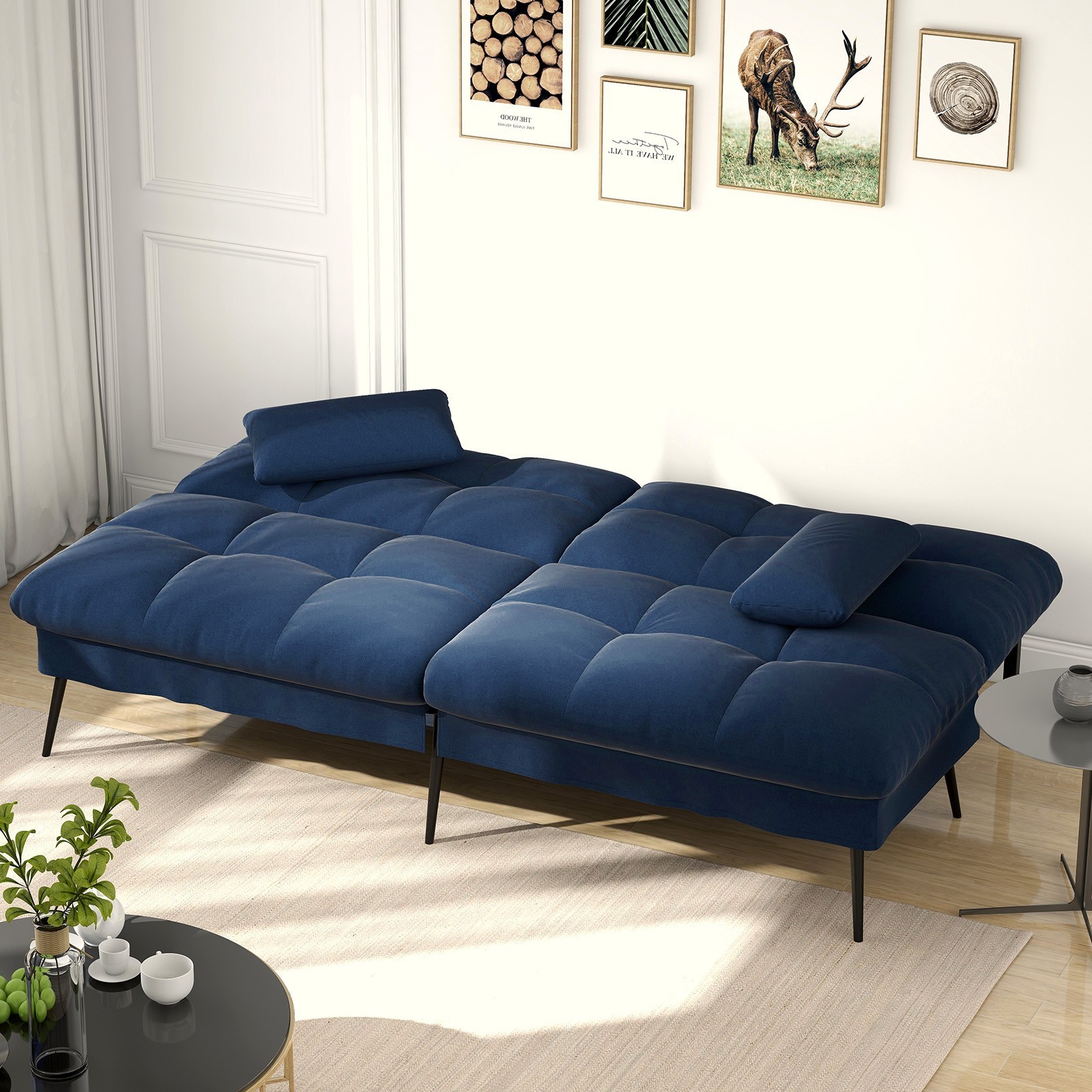 COMHOMA Convertible Futon Sofa Bed 5-Gear Backrest Steel Legs Space-Saving, Blue gallery