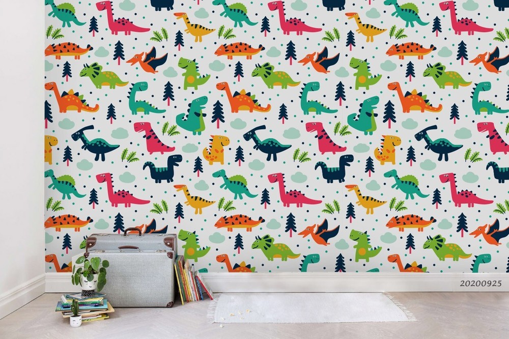 3D Dinosaur Tree Cartoon Pattern Wallpaper Wall Murals Removable Wallpaper