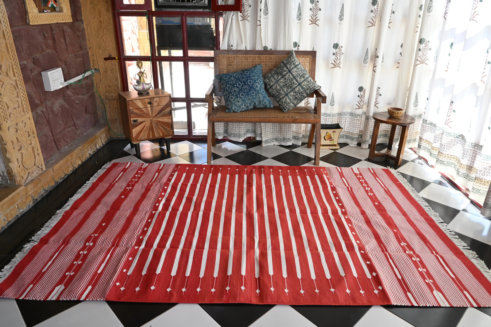 Rugmoda Cotton Red White Striped Geometric 5x8 Living Room Area Rug Handwoven gallery