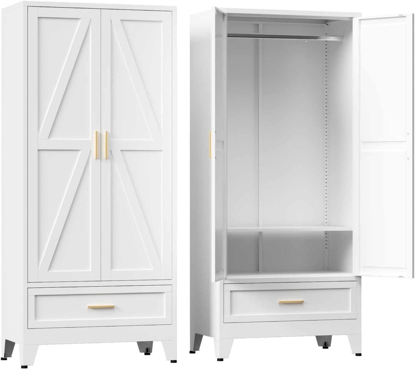 Cofar 71" Metal Wardrobe Closet with Doors, Drawers ,Armoire With Hanging Rod gallery