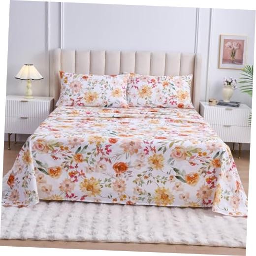 100% Cotton Sheets Size, Ultra Soft Cozy Floral Bed King 2558# Petal Hush gallery