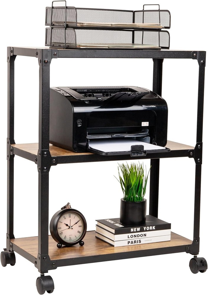 Multipurpose Rolling Cart W/ 3 Tiers Mobile Office Storage Organizer Metal MDF