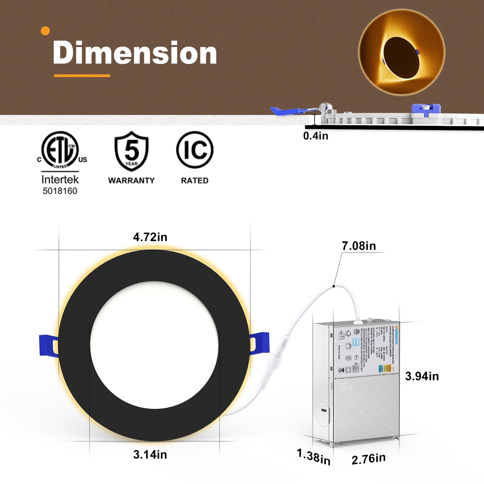 LED Recessed Light 4 Inch 12 Pack Canless 9.5W 810LM 2700K-5000K VOLISUN Black gallery