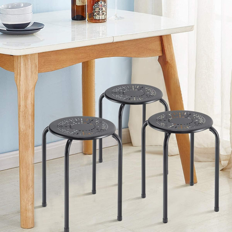 6-Pack Portable Stackable Stools for Kids, Daisy Design, 17.5-Inch Black gallery