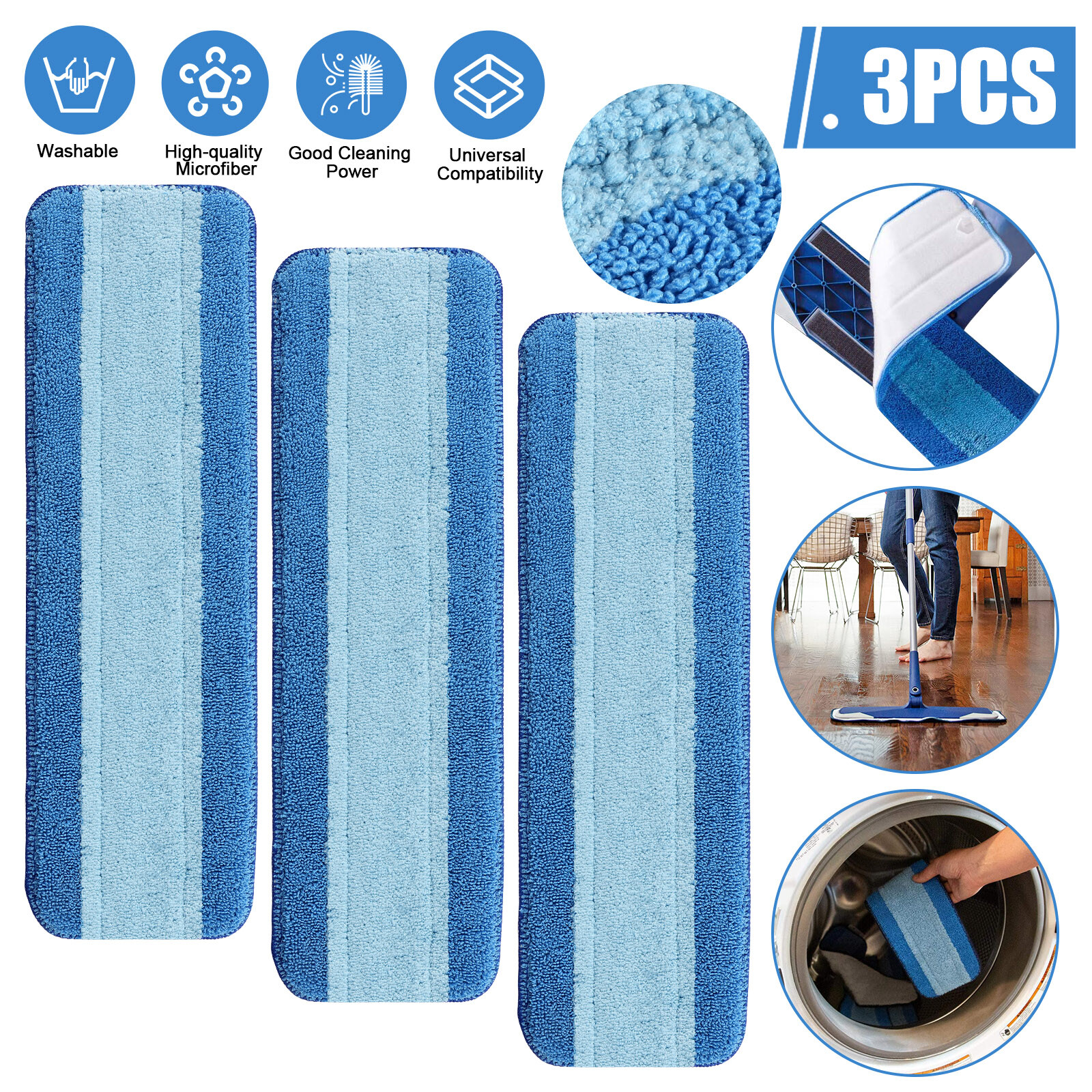 3Pcs Replacement Microfiber Cleaning Refill Pads For Bona Mop 18" Reusable Tools gallery