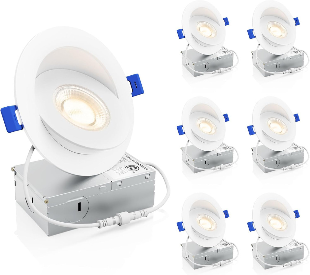 6 Pack 4" Dimmable LED Gimbal Recessed Lights, 5CCT, 950LM, ETL & FCC