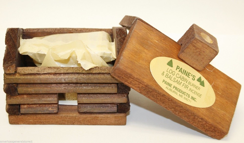 **IRREGULAR** LOG CABIN INCENSE BURNER 2.5"x3.5" w/10 balsam fir logs Paines USA