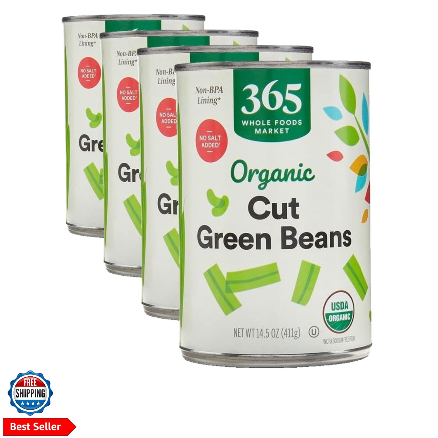 Organic Cut Green Beans, No Salt Added, 14.5 Ounce Pack of 4 gallery