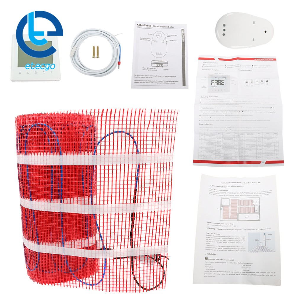 Mat Kit 100 sqft Electric Radiant Floor Heating System Tile with Thermostat 120V gallery