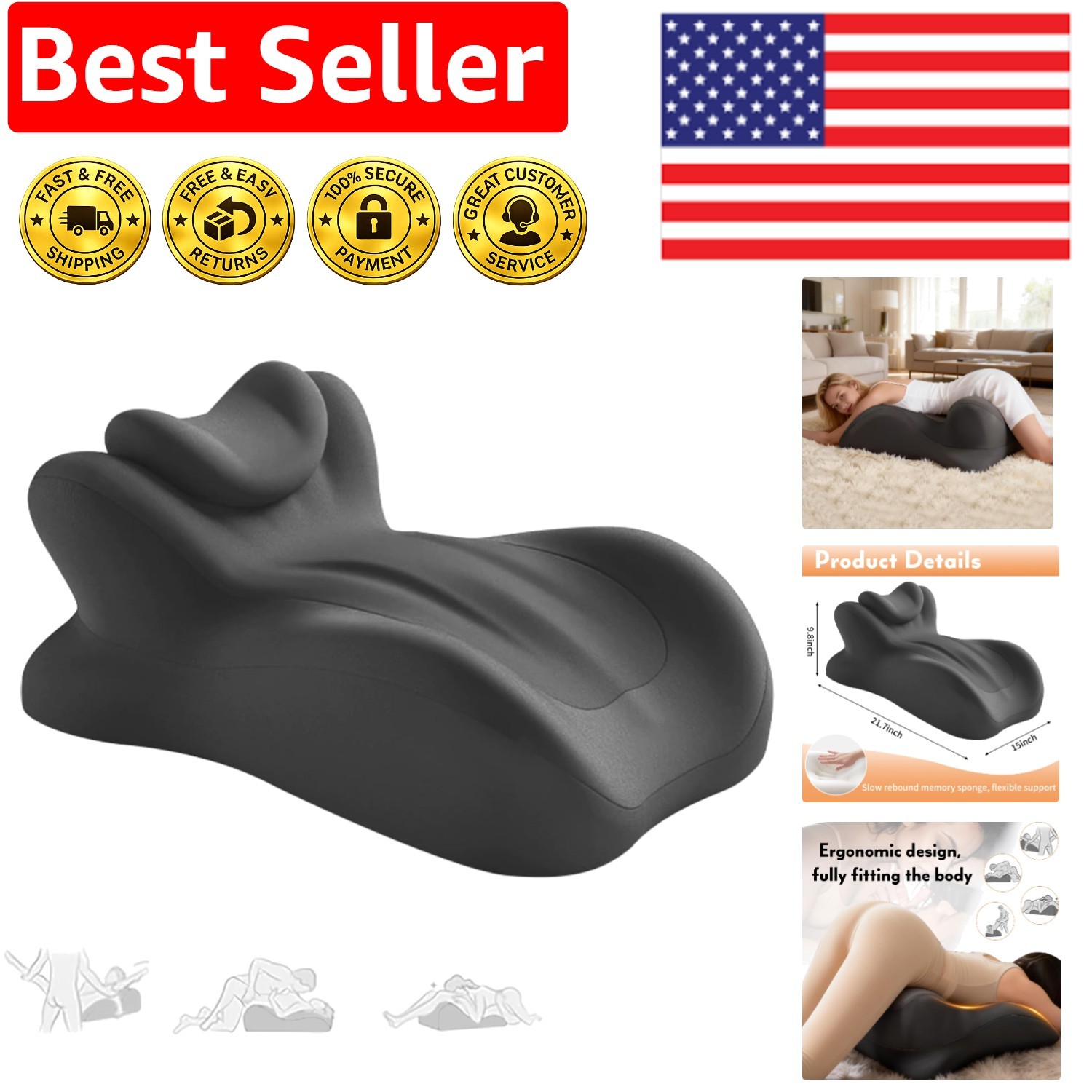 Moodie Intimacy Pillow, Chiro Monk Pillows for Couples, 27° Angle Perfect Positi gallery