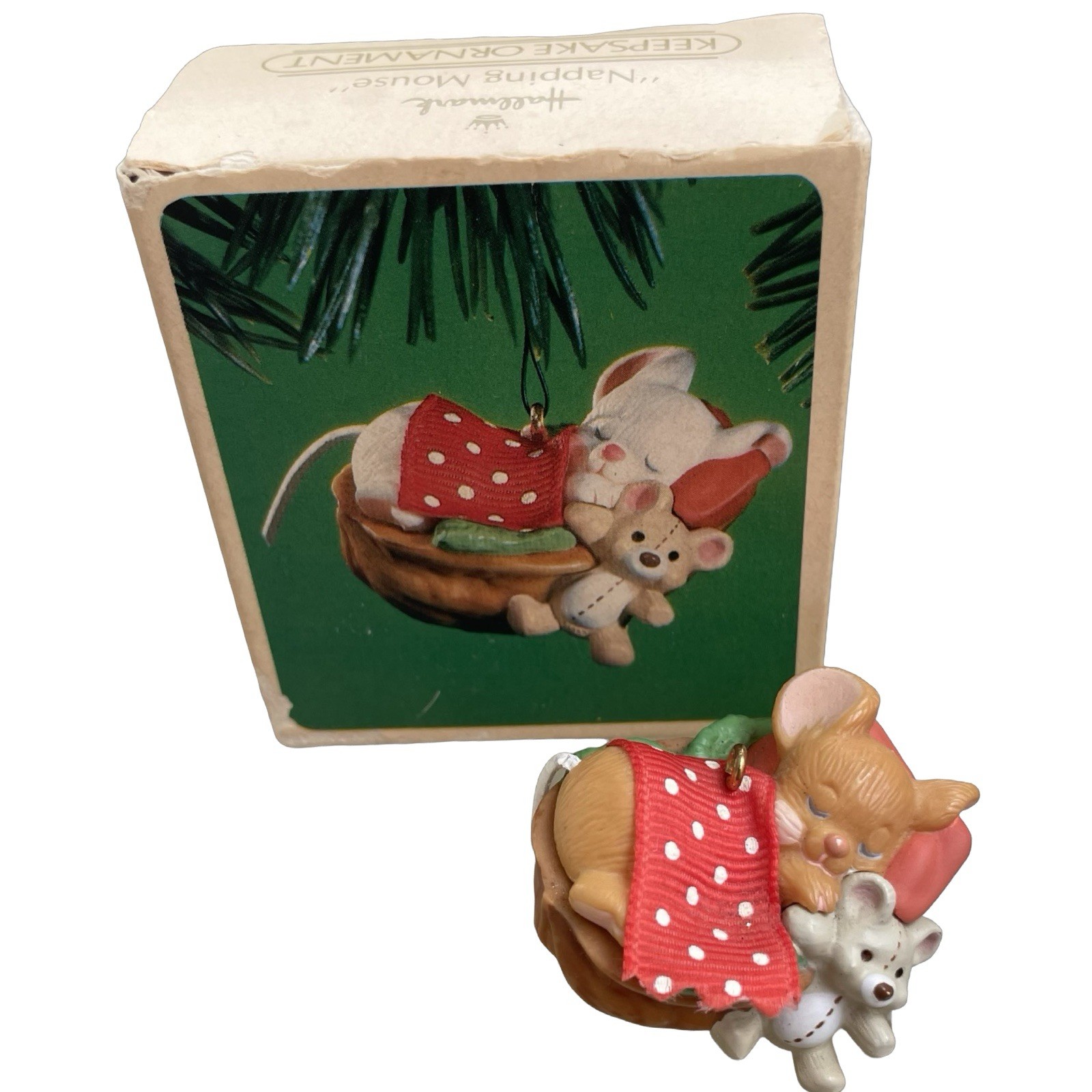 Hallmark 1984 Napping Brown Mouse Keepsake Ornament Sleeping Teddy Christmas MIB gallery