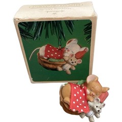 Hallmark 1984 Napping Brown Mouse Keepsake Ornament Sleeping Teddy Christmas MIB