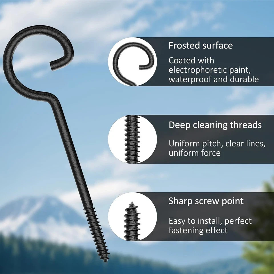 10Pcs Black 6in Rustic Metal Screw-in Ceiling Hooks, 35 lbs Capacity, 10 Count gallery