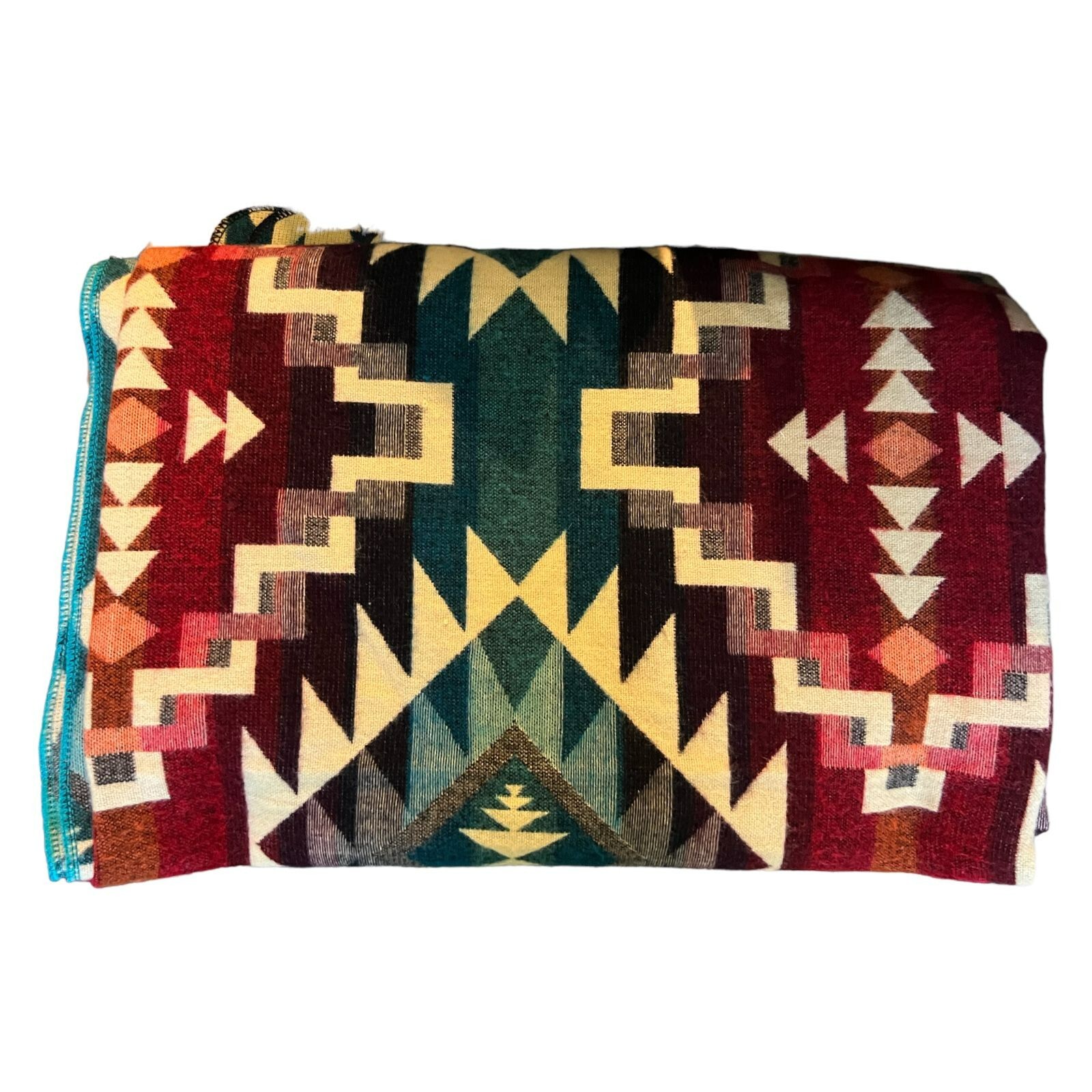 Handmade Ecuador Alpaca Wool Blanket Aztec Southwest Geometric Throw Red Teal gallery