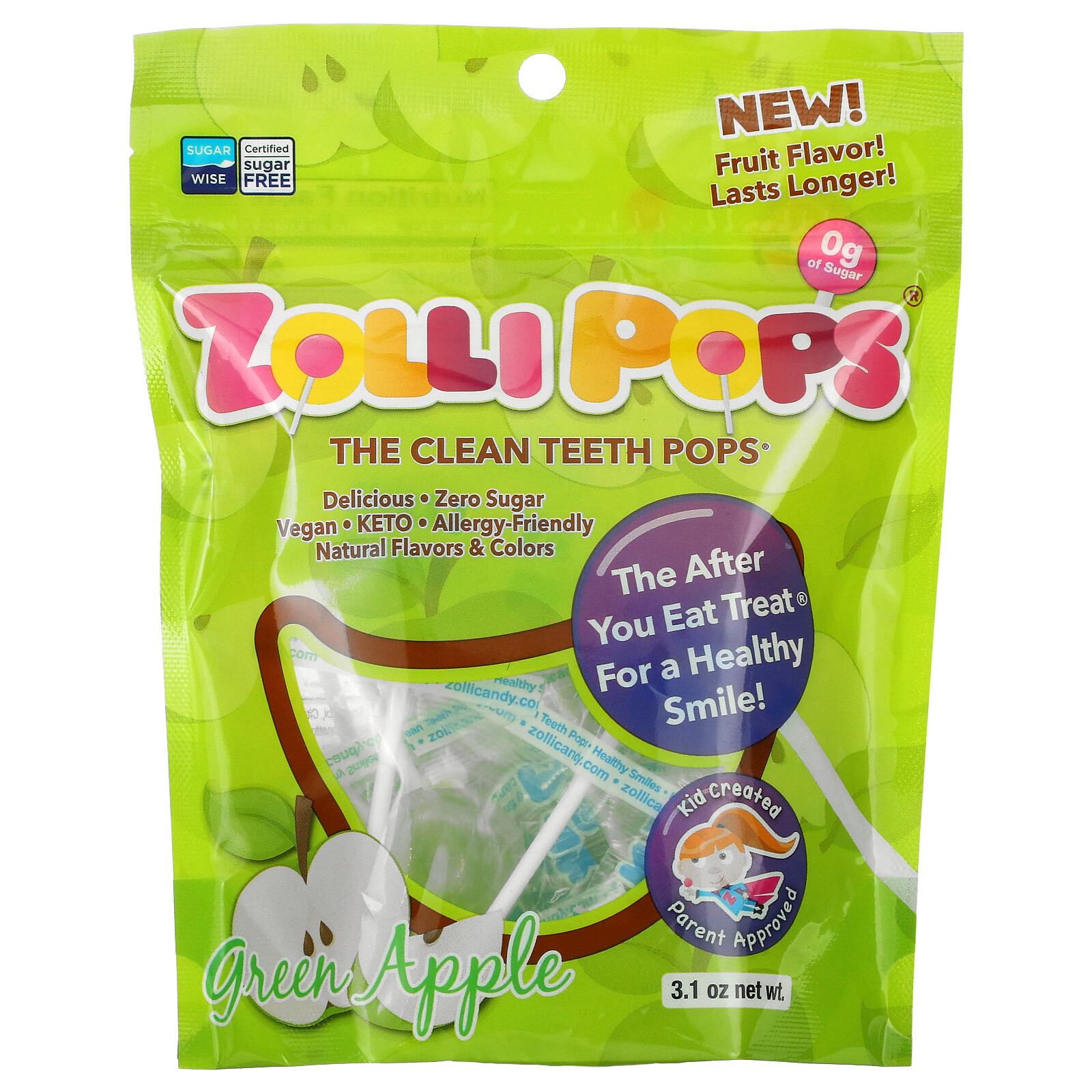 The Clean Teeth Pops, Green Apple, 3.1 oz gallery