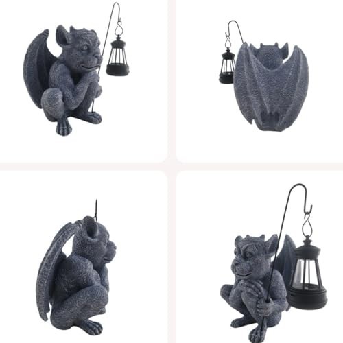 "Funny Gothic Gargoyle Statue with Light - 8.26" Winged Garden Decor for Yard & gallery