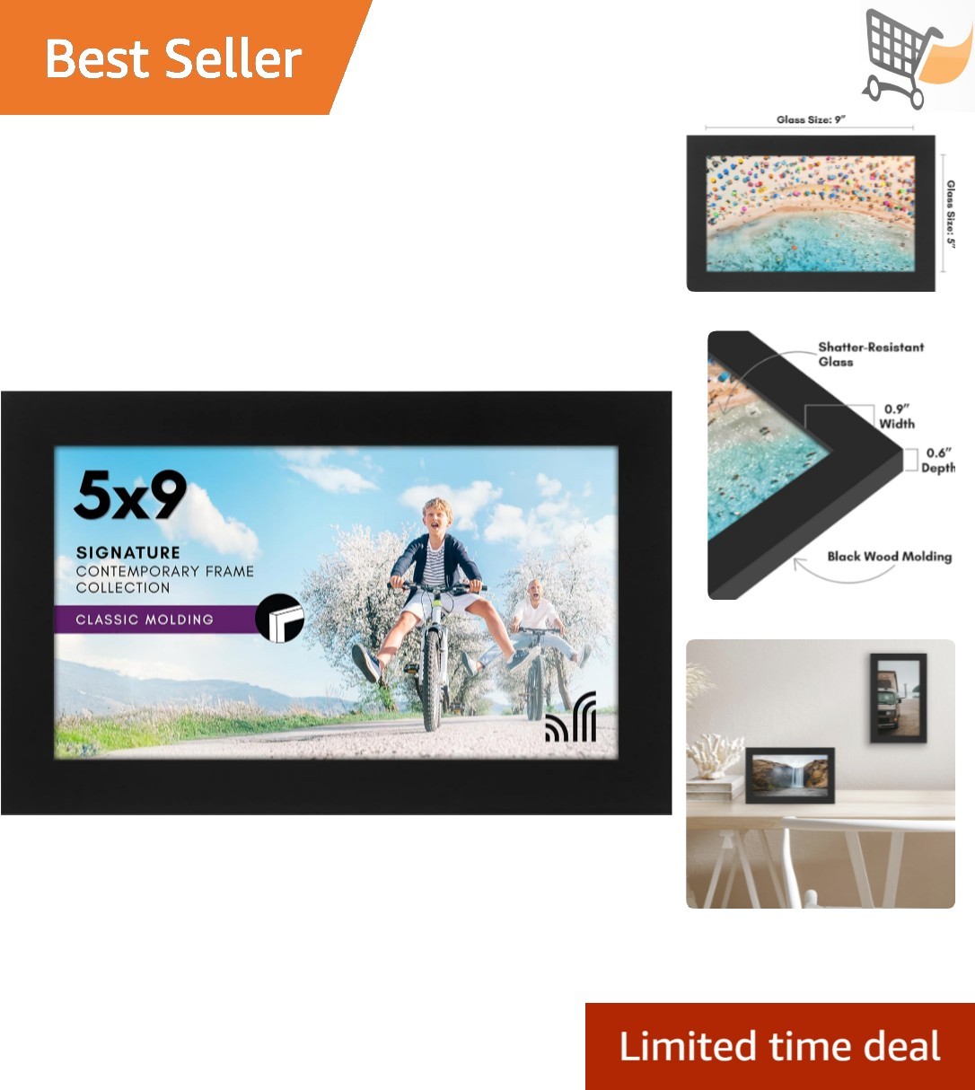 5x9 Picture Frame Shatter-Resistant Glass Engineered Wood Wall&Tabletop gallery