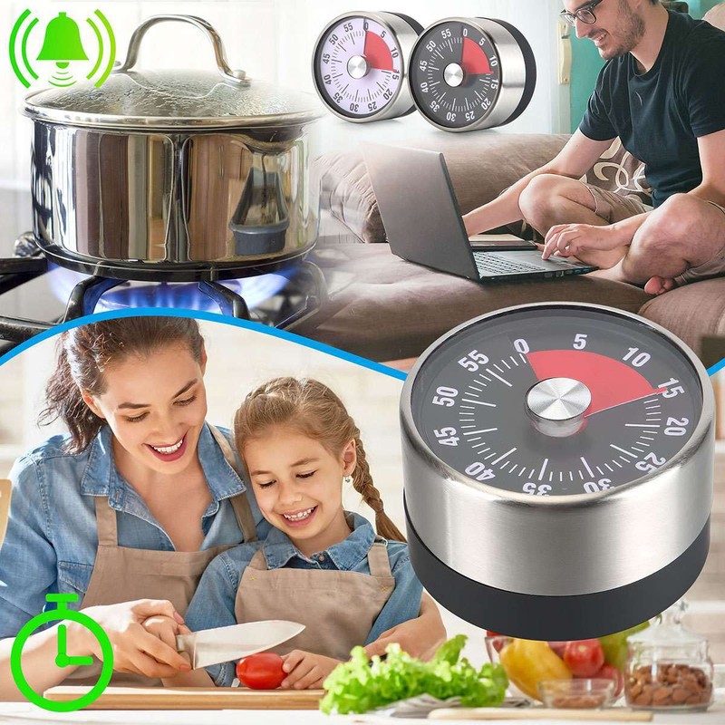 Mechanical Kitchen Timer 60min Countdown Cooking Reminder Visual Magnetic Alarm gallery