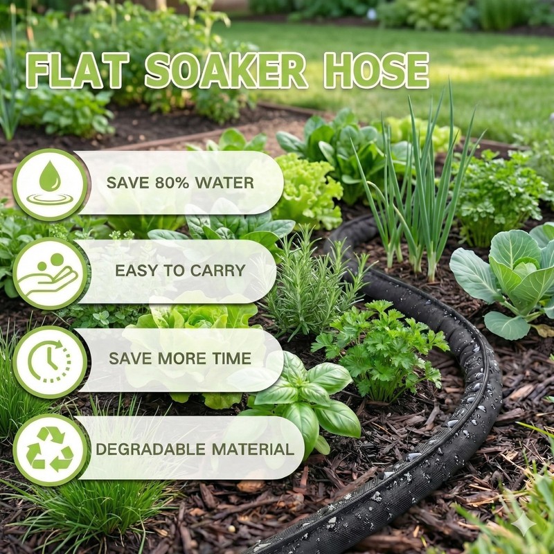 Kobaz Flat Soaker Hose 75 Ft Drip Soaker Hose For Vegetable Gardening gallery