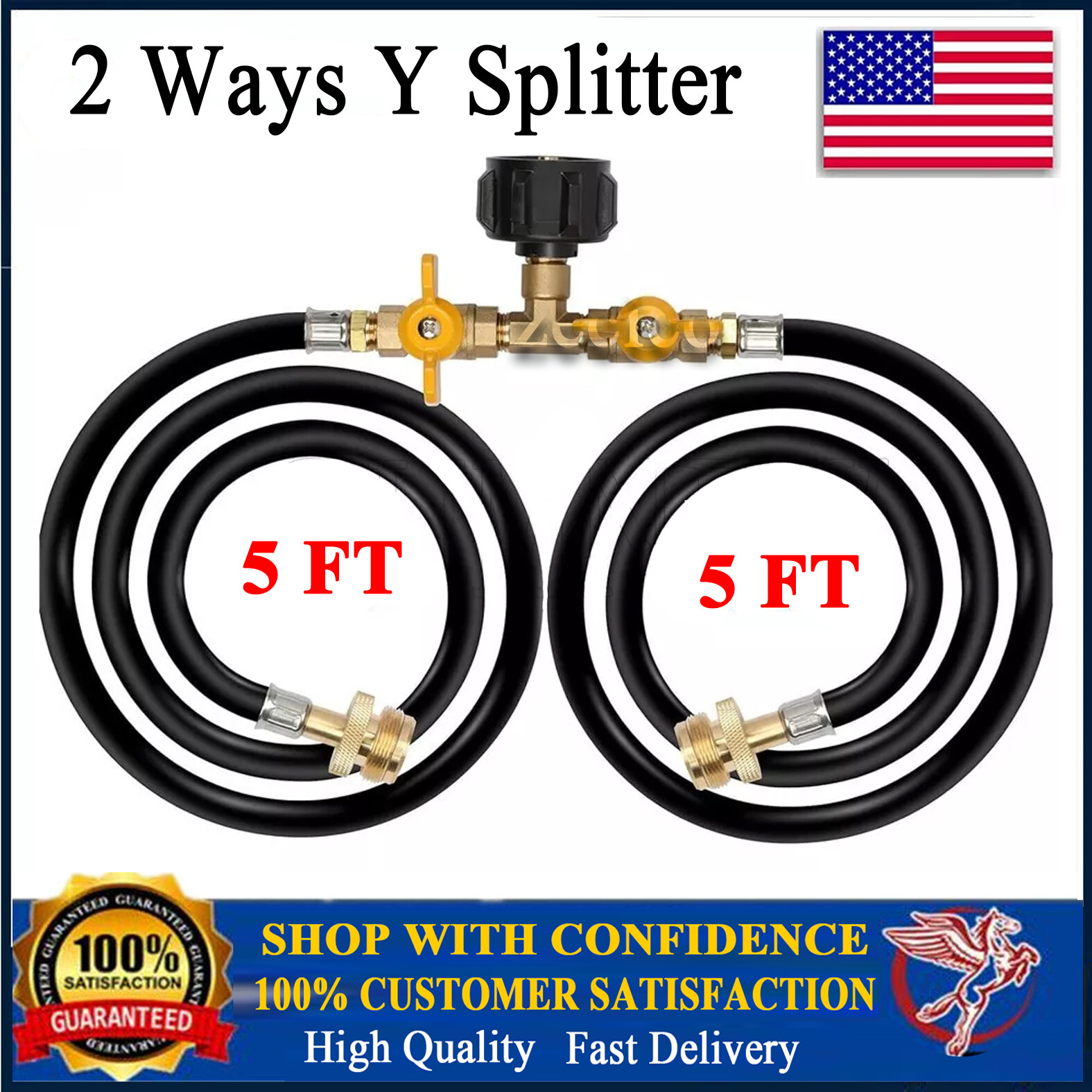 WADEO 5FT 2 Way Y Splitter CGA Propane Tank Converter Adapter Hose with Valve gallery