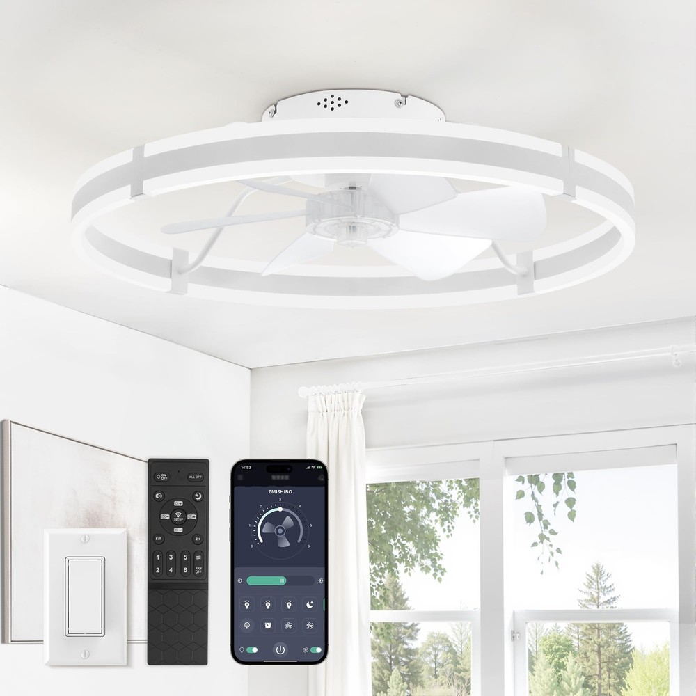 Ceiling Fan 24 Inch LED Light Remote 6 Speed Dimmable Black KDSXB24 3000-6000K