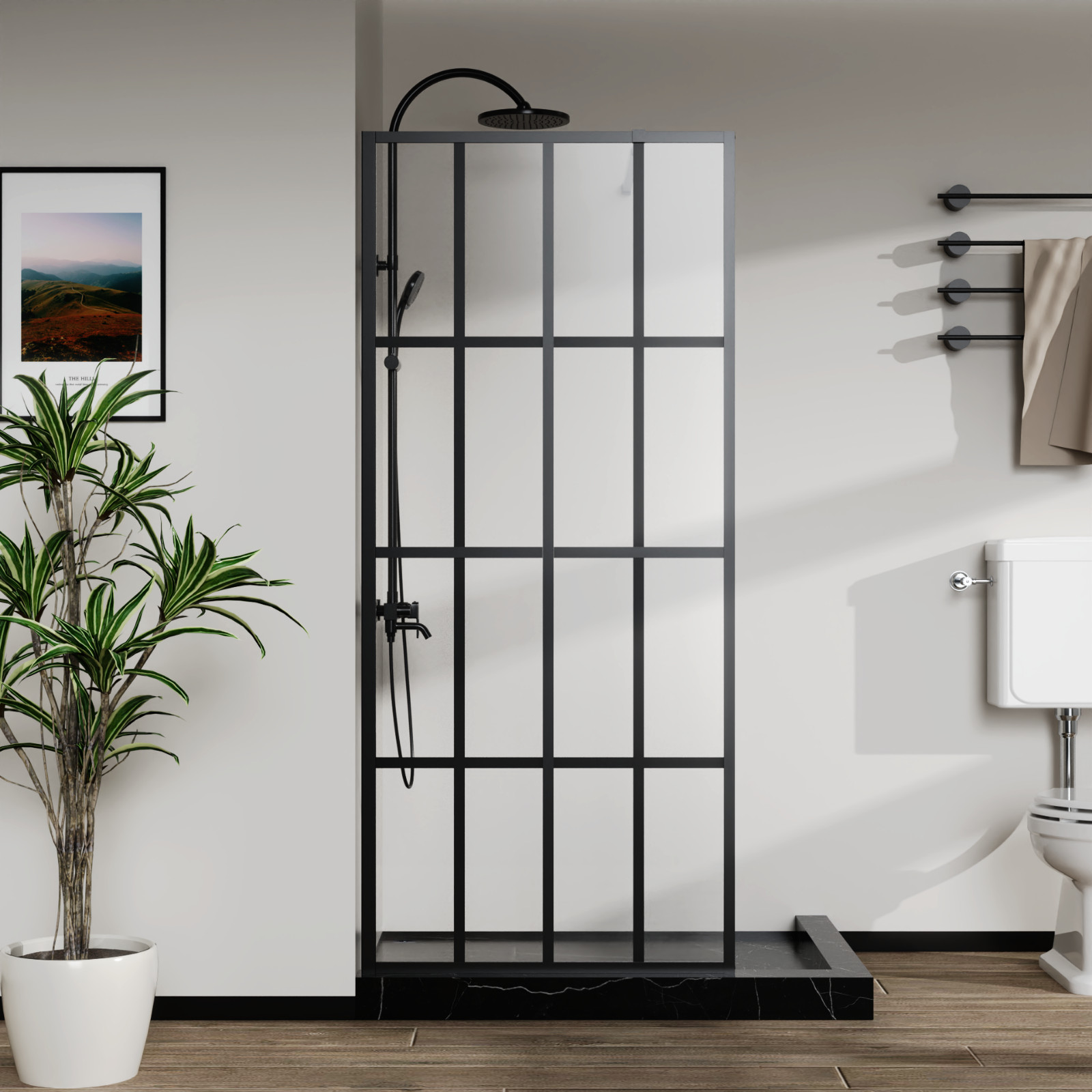 Walk-in Shower Door Clear Tempered Glass w Black Framed Shower Screen,34"*72" gallery