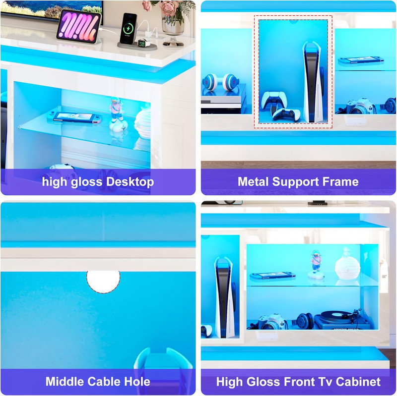 80" LED TV Stand with Power Outlets,6000-Colors Lighting for 75/80/90IN Tv,High gallery