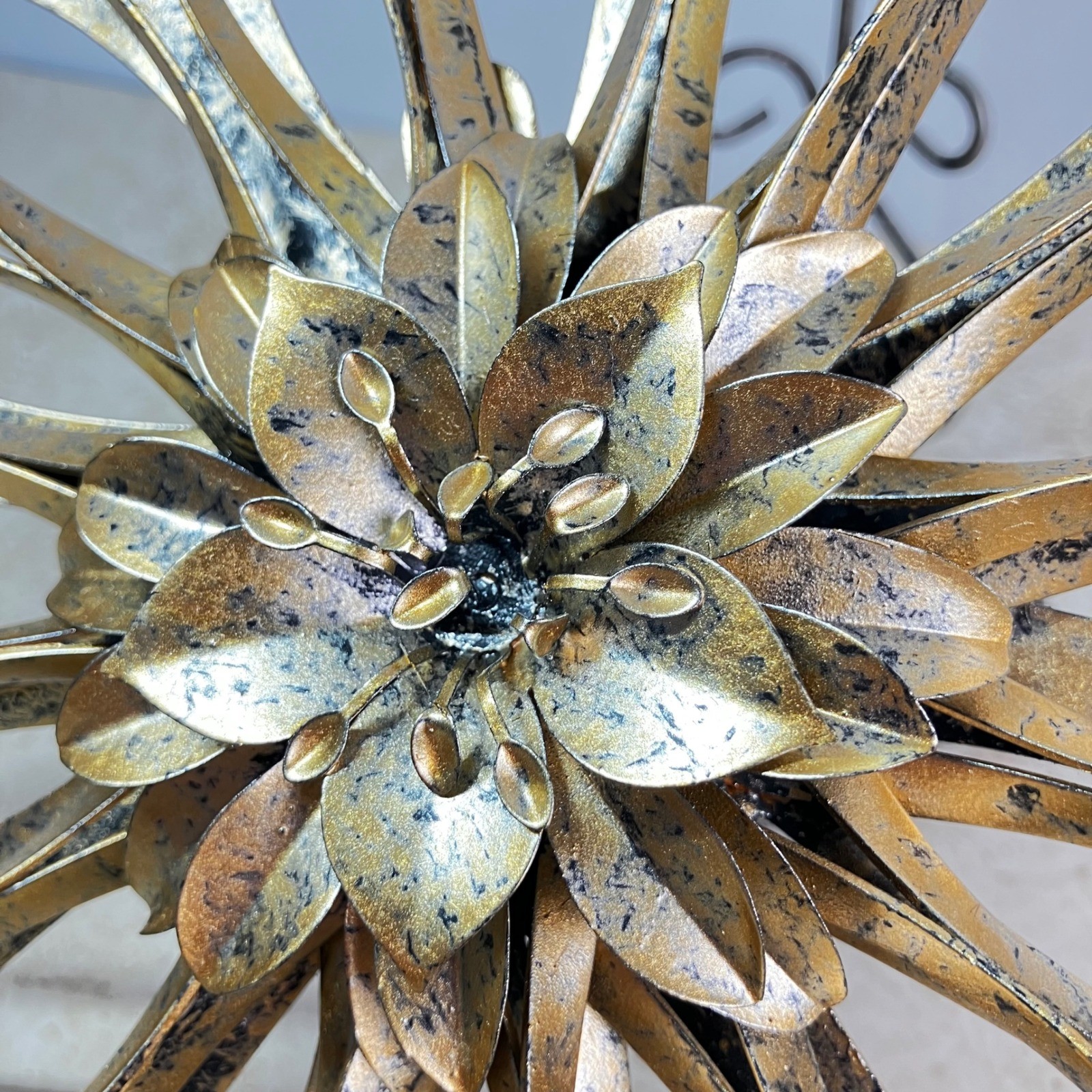 Ornate Wall Decor Metal Flower 12 Inch Gold Distressed 3D Lotus Sculpture gallery