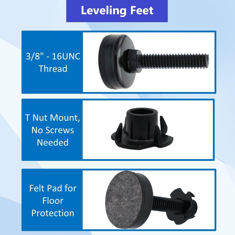 Adjustable Leveling Feet, 4 Pack, 3/8'-16 UNC 3/8”-16 * 4 Sets, Black gallery