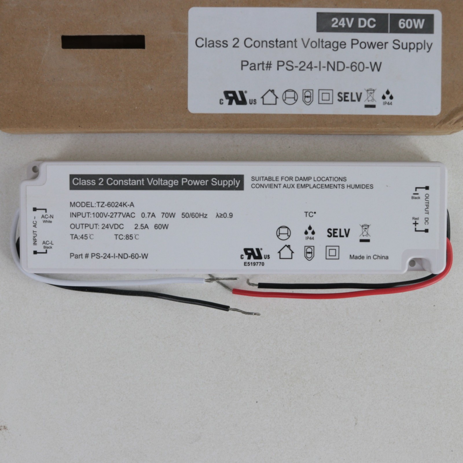Class 2 Constant Voltage Power Supply LED Driver 100-277VAC 24VDC 60W TZ-6024K-A gallery