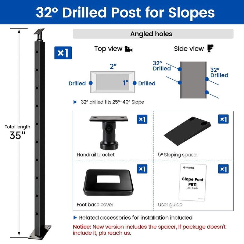 Black Slope Cable Railing Post 36 Inch for 25-40 Degrees Slope 36"X1"X2" T304 St gallery