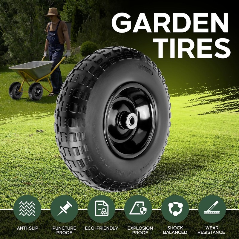 1 PC 13 Inch Rubber Solid Flat Free Replacement Tires and Wheels 4.00-6 gallery