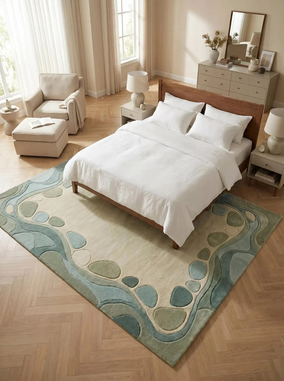 Hand Tufted Abstract Pebble Border Wool Area Modern Scandinavian Handmade Carpet gallery